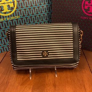 Tory Burch Striped Black and Ivory Crossbody Bag EUC